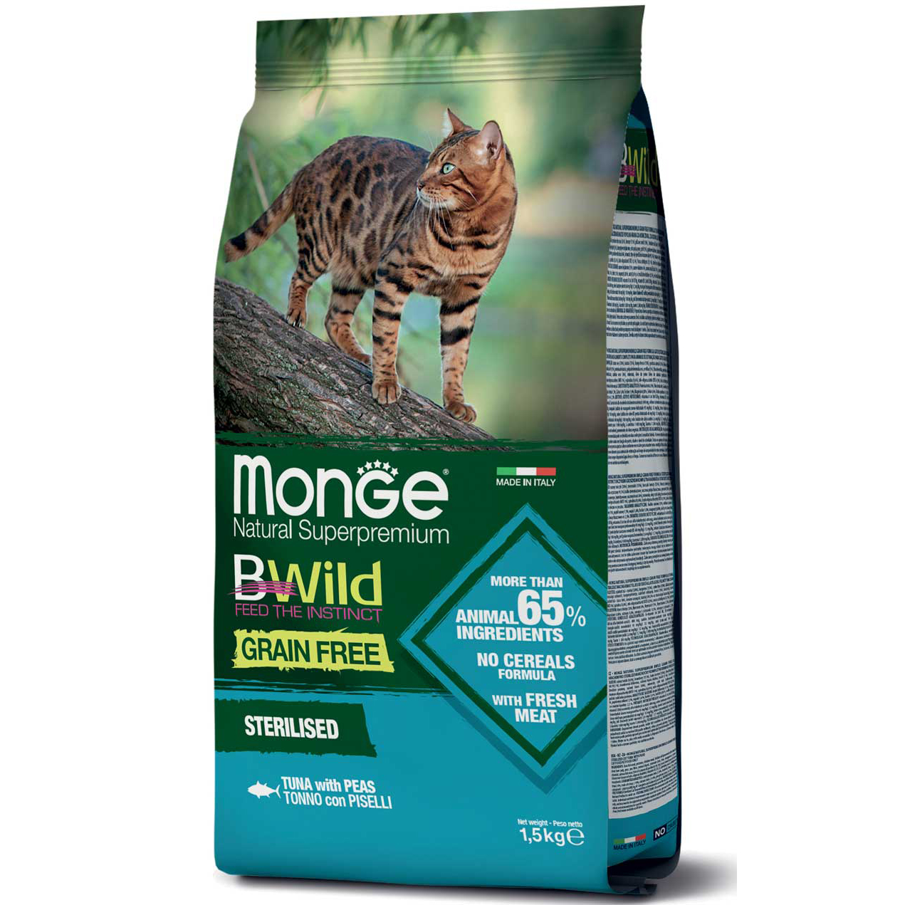 Monge Cat BWild Grain Free Adult Sterilised Tuna with Peas